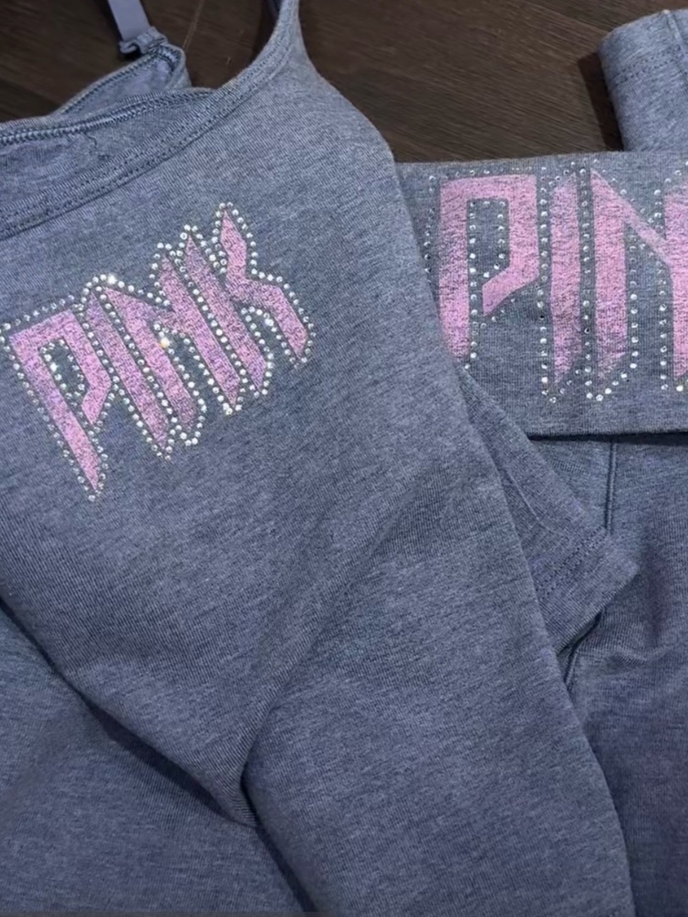 PINK Victoria's Secret Gray Sweatshirt with Pink Logo and Rhinestone Detail